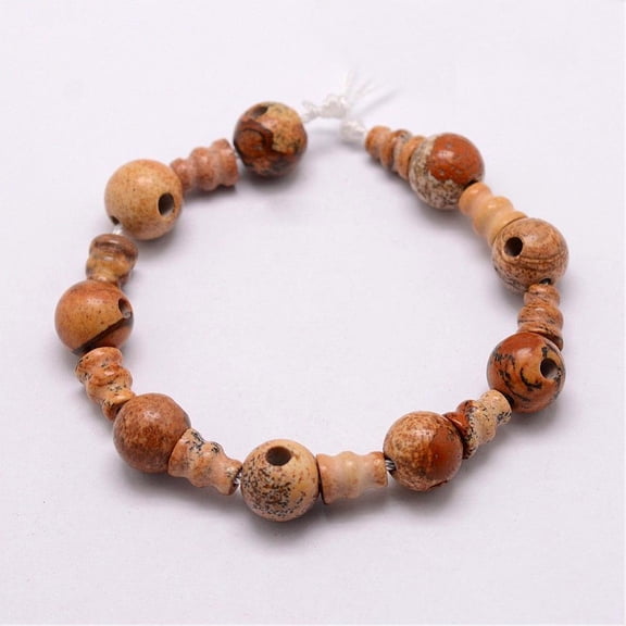 1strand Picture Jasper 3-Hole Guru Bead Strands for Buddhist Jewelry Making T-Drilled Beads 16.5~18mm Hole: 2~3mm 2pcs/set 10sets/strand 6.5 inch