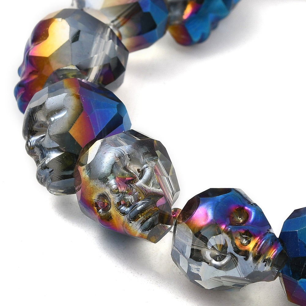 1strand Transparent Electroplated Glass Beads Strands Rainbow Faceted Skull Royal Blue 15x13x13.5mm Hole: 1.4mm about 48~50pcs/strand 22.83~23.23 inch(58~59cm)