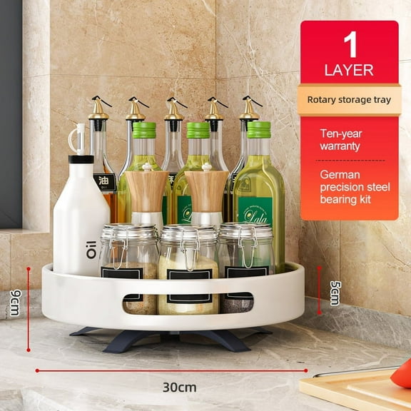 1tier 11.8inch White 360 degree Steel Rotary kitchen storage rack seasoning rack multi-function soy sauce bottle seasoning box rack fruit tray in living