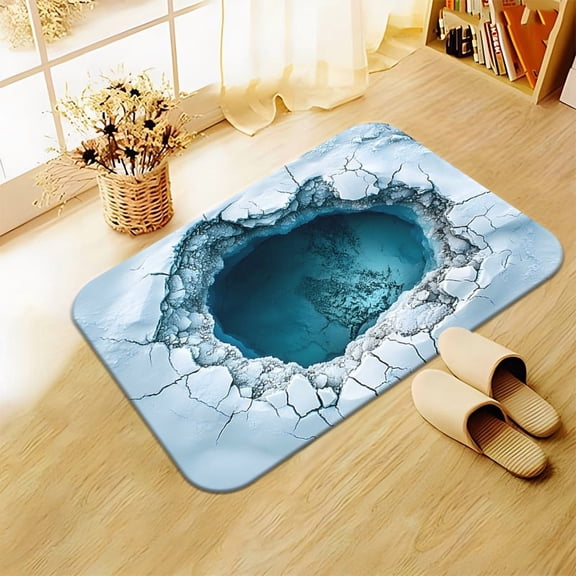 1x 3D Ice-Crack Print Floor Mat  Non-Slip Bathroom Mat, Absorbent Microfiber Rug (Machine Washable); Suitable for Bedrooms, Living Rooms, Entryways, Camping, Picnics, and Use as a Yoga Mat.