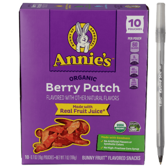 1x Annie's Organic Berry Patch Fruit Snacks 10 Pack with pan