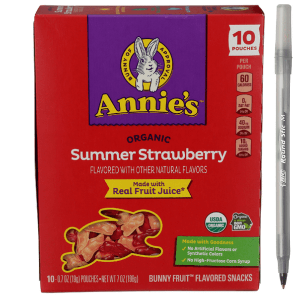1x Annie's Organic Summer Strawberry Fruit Snacks 10 Pack with pan