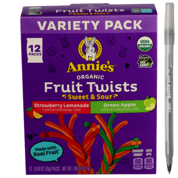 1x Annie's Organic Variety Sweet & Sour Fruit Twists 12 Pack with pan