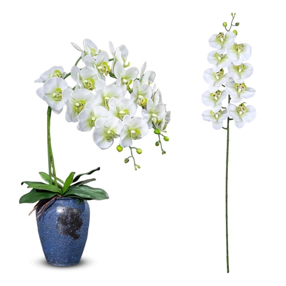 1x Artificial Faux Silk Orchid Flowers Stem,Cream Silk Orchid Stems Artificial Flower Stem Real Touch Flower For Wedding Decoration,Phalaenopsis Orchid Spray with 9 Heads Flower for Home Arrangement