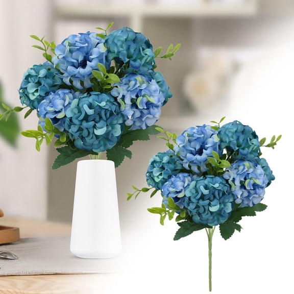 1x Artificial Flower Hydrangea Stem,Artificial Hydrangea Bush,14" Real Touch Silk Hydrangea Flowers,Faux Hydrangeas Fake Flowers,Fake Flower Bunch Bouquet for Home Wedding Party Decor DIY,Sky Blue