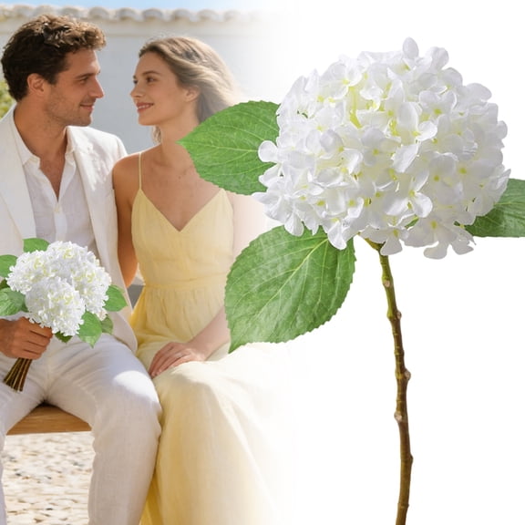 1x Artificial Flower Hydrangea Stem,Artificial Silk Hydrangea Flower With Stems Bouquets Arrangement,Real Touch Artificial Flowers Silk Hydrangea Flowers for Home Wedding Party Decor DIY,White