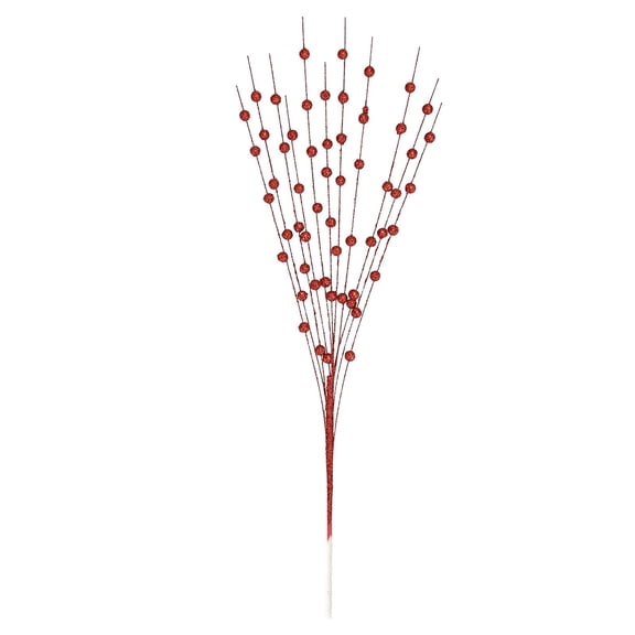 1x Artificial Red Berry Stems Branches,Valentine's Day Glitter Berries Stems,16" Valentine's Day Picks Decorative Glitter Sticks,Bright Cranberries with Stems,Home Kitchen Party Decoration,Red,16"