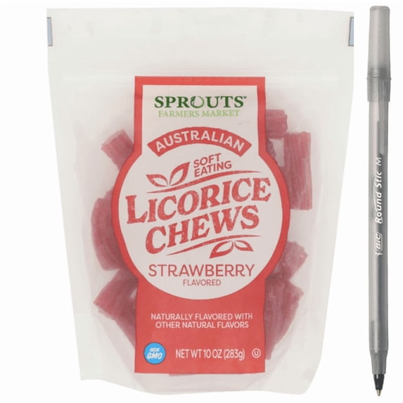1x Australian Soft Eating Strawberry Licorice Chews with pan