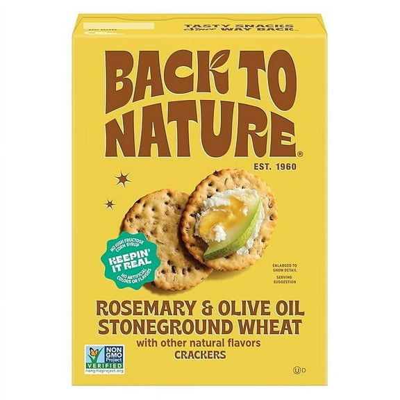 1x Back to Nature Stoneground Wheat Crackers, Rosemary & Olive Oil - Dairy Free, Non-GMO, Made with Whole Grains & Flax Seed, Delicious & Quality Snacks,5 Ounce