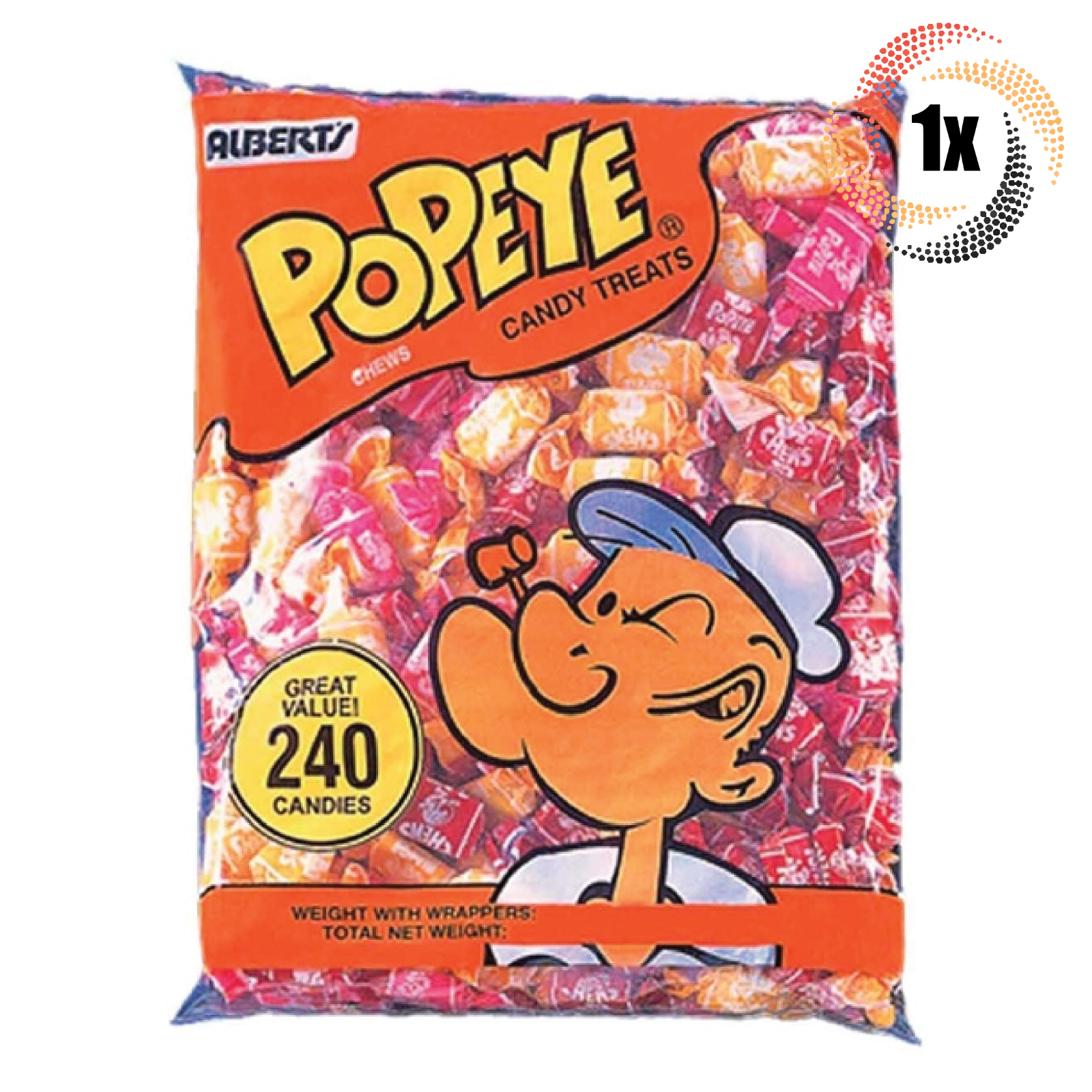 1x Bag Alberts Popeye Fruit Chews Assorted Flavors | 240 Candies Per ...