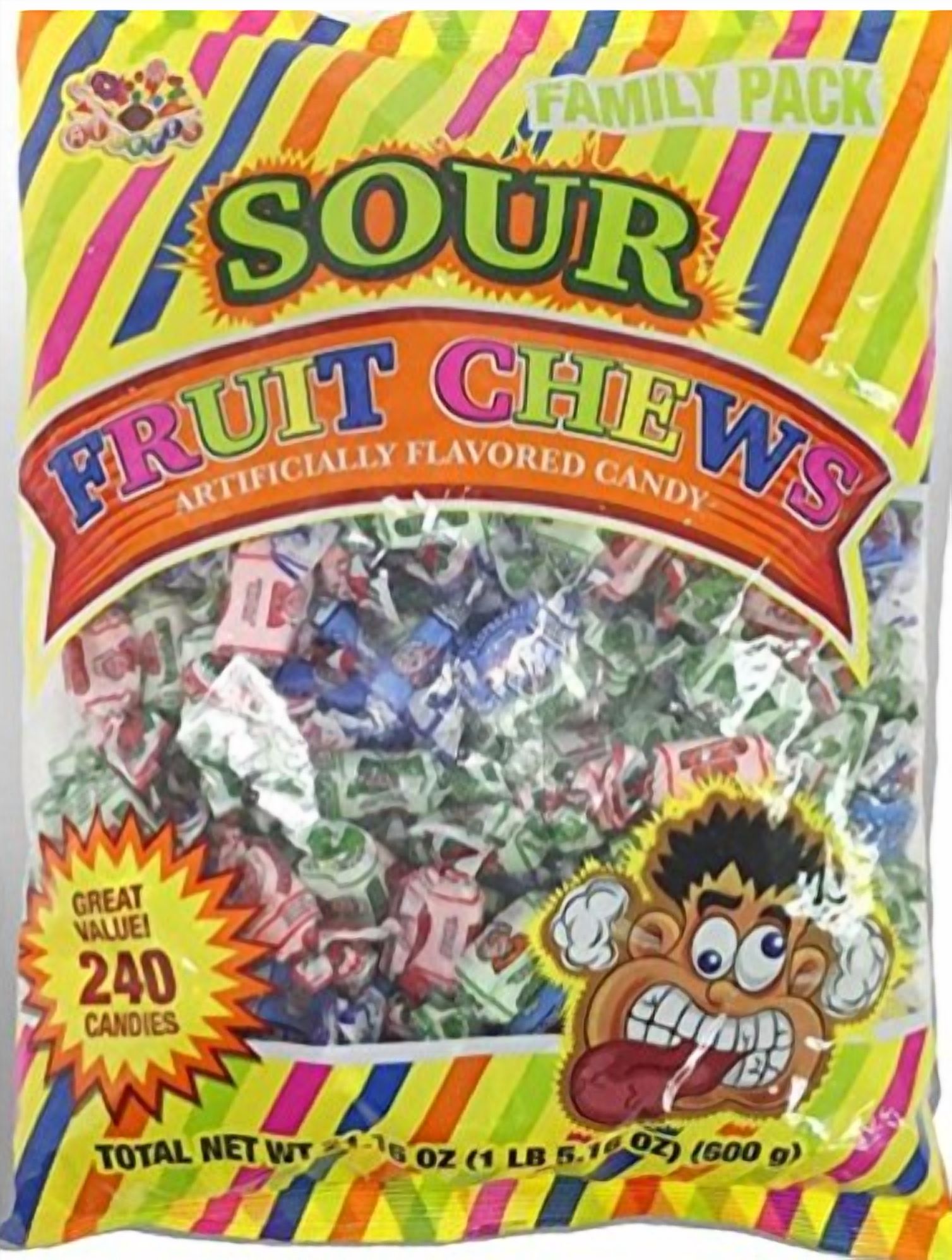 1x Bag Alberts Sour Fruit Chews Assorted Flavors - 240 Candies Per Bag