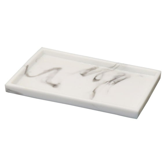 1x Bathroom Tank Tray Resin Bathtub Serving Tray With Nordic Marble Print Rectangular Organizer For Soap Perfume Cosmetic white