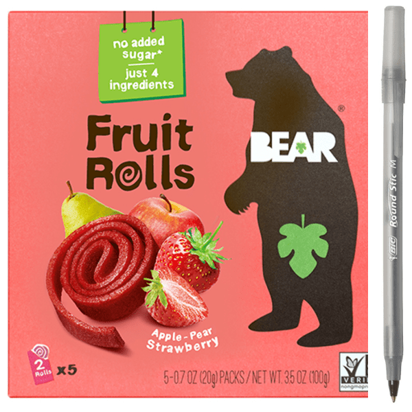 1x Bear Snacks Strawberry Fruit Rolls 5 Pack with pan
