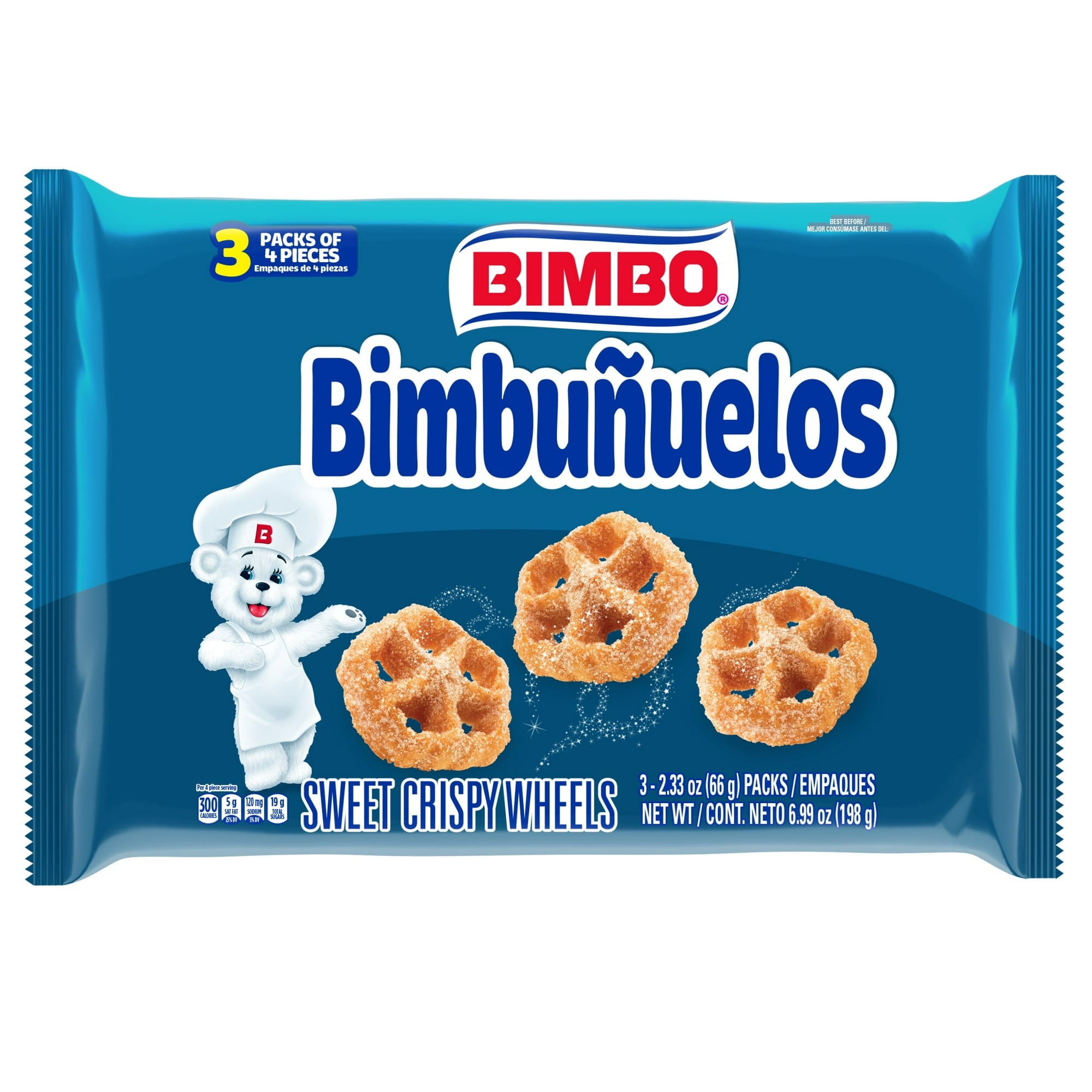 1x Bimbo Bimbuuelos Sugar Sweet Crispy Wheels, 3 packs, Pastries, 6.99 oz Tray