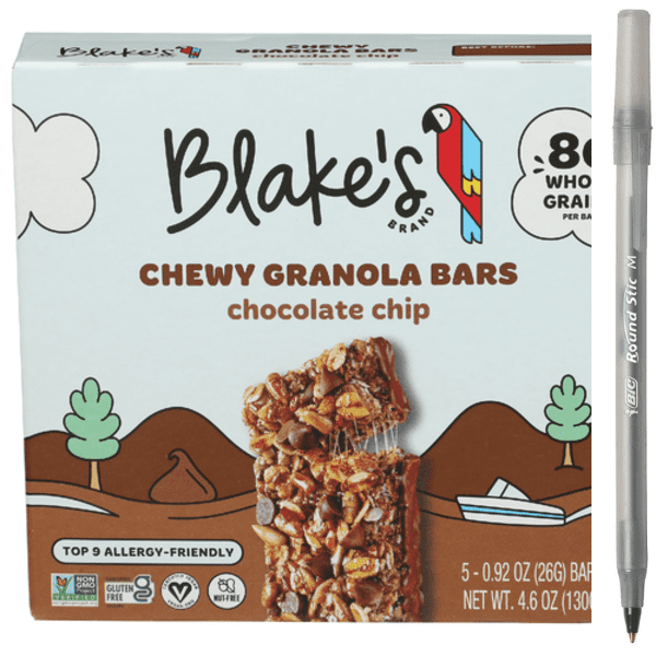 1x Blake's Seed Based Chocolate Chip Chewy Granola Bars 5 Pack with pan