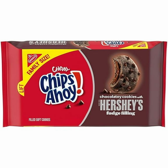 1x CHIPS AHOY! Chewy Chocolatey Hershey's Fudge Filled Soft Chocolate Chip Cookies, Chocolate Cookies, Family Size, 14.85 oz