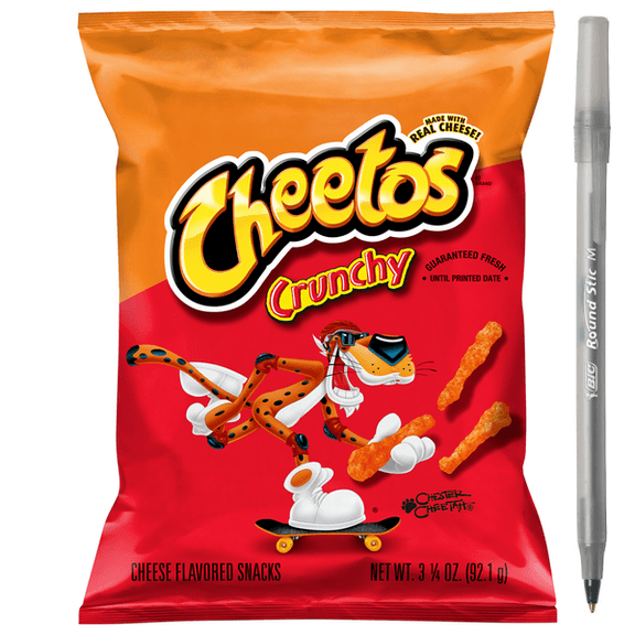 1x Cheetos Crunchy, Cheese Flavored Snacks with pan