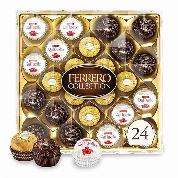 Pack of 1 Ferrero Collection, 24 Count, Premium Gourmet Assorted Hazelnut Milk Chocolate, Dark Chocolate and Coconut, 9.1 oz