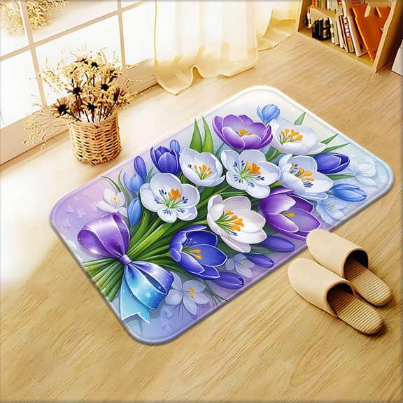 1x Floral-Patterned Floor Mat Non-Slip Bath Mat, Absorbent Microfiber Material, Machine Washable; Suitable for Bedrooms, Living Rooms, Entryways, Camping, Picnics, and Outdoor Use.