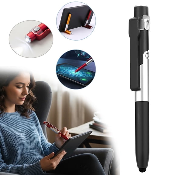 1x Foldable LED Pen Multifunctional Ballpoint Pen with LED Light Phone Tablet Holder Anti Scratch Plastic for Writing Dark Spaces One Size Clearance Sale! Black