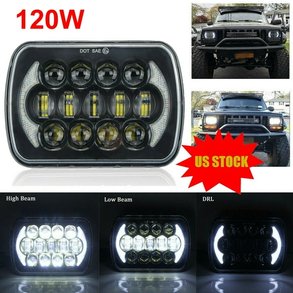 1x For Jeep Cherokee YJ XJ 2Pcs LED 5x7'' 7x6 Headlight Hi-Lo Beam Halo DRL 120w