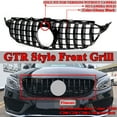 thumbnail image 1 of 1x GTR Style Front Grill, For Mercedes Benz w205 C200 C250 C300 C350 Glossy Black 2015-2018 GTR Upper Grille without camera, 1 of 7