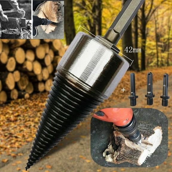 1x Heavy Wood Drill Bit Firewood Log Splitter Anti-Skid Thread U Screw Splitting Cone Screw Cone Driver Fire Wood Log Splitter Come with Hex Shank Handle ,from USA,MAX Diameter 42 mm