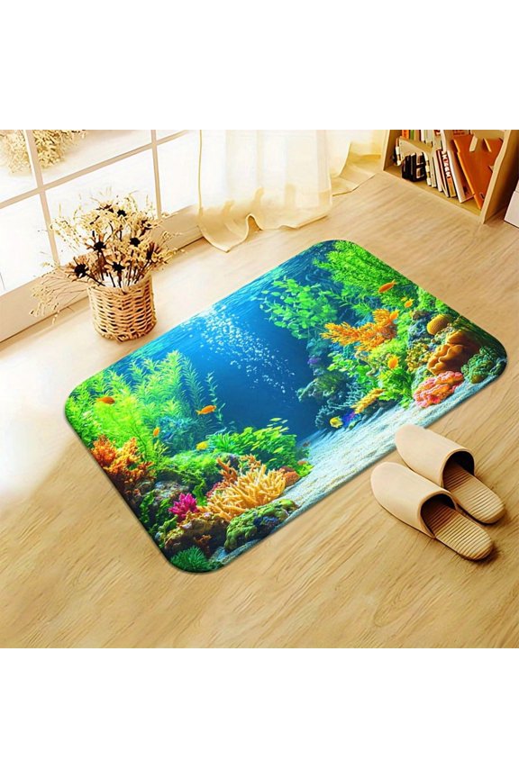 1x High-Definition Printed Floor Mat  "Aquatic Sanctuary" Theme. Non-slip bath mat made of machine-washable polyester, suitable for decorating outdoor porches, kitchens, living rooms, and bathrooms.