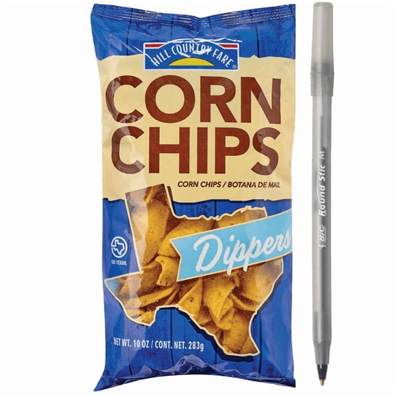 1x Hill Country Fare Dippers Corn Chips with pen