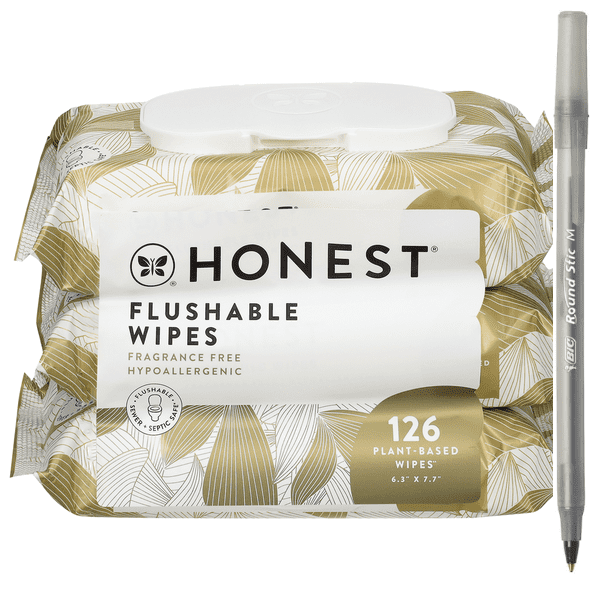 1x Honest Plant-Based Flushable Fragrance Free Wipes with pan