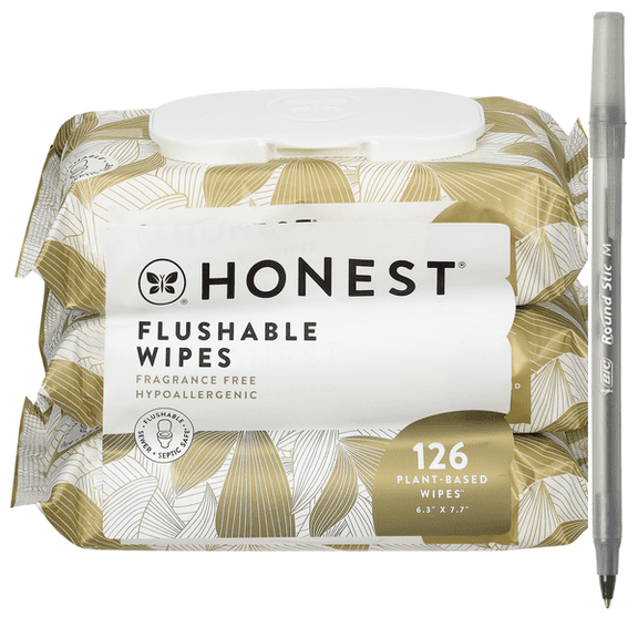 1x Honest Plant-Based Flushable Fragrance Free Wipes with pan