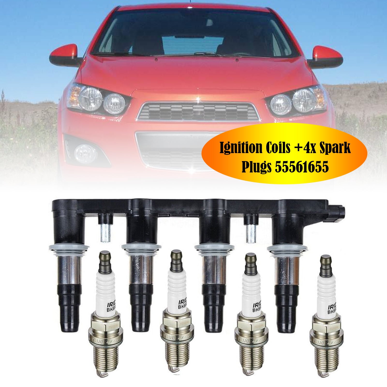 55561655 1x Ignition Coils + 4x Spark Plugs for Chevrolet Sonic 1.8L 2012-2018