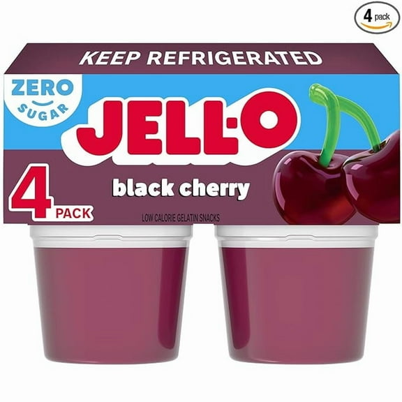 1x Jell-O Black Cherry Artificially Flavored Zero Sugar Ready-to-Eat Gelatin Snack Cups, 4 ct Cups