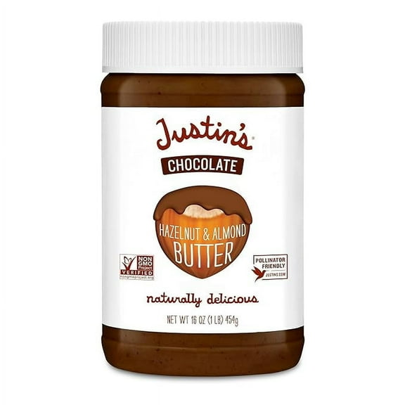 1x Justin's Chocolate Hazelnut and Almond Butter, Organic Cocoa, No Stir, Gluten-free, Responsibly Sourced, 16 Ounce (Pack of 1)