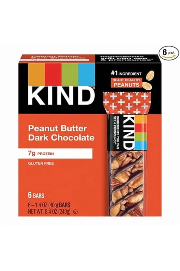 1x KIND Bars Peanut Butter Dark Chocolate, Gluten Free, Healthy Snacks, 6 Count