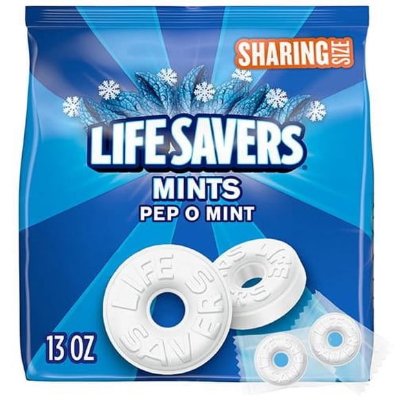 1x LIFE SAVERS Pep-O-Mint Breath Mints Hard Candy, Sharing Size, 13 oz Bag