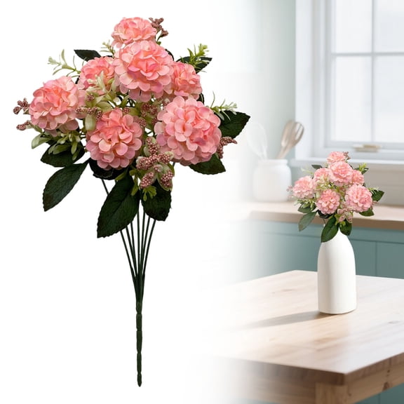 1x Lifelike Silk Fake Hydrangea with Stems,Real Looking Silk Fake Hydrangea with 7 Heads,Artificial Hydrangeas Silk Flowers,Fake Flower Bunch Bouquet for Home Wedding Party Decor DIY,Light Pink