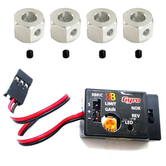 1x Mini Gyro Gyroscope for D12 1/10 Steering Output Integrated & 4PCS Metal Combiner Wheel Hub Hex Adapter