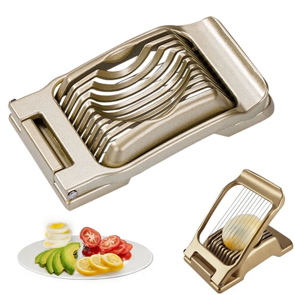 1x Multifunctional Egg Slicer Cutter,Heavy Duty Stainless Steel Wire Egg Slicer for Hard Boiled Eggs & Strawberry Other Soft Food,Manual Slicer for Boiled Eggs Ham Mushroom Strawberry Soft Fruit,Gold