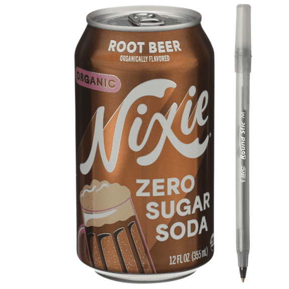 1x Nixie Sparkling Water Organic Root Beer Zero Sugar Soda with pan