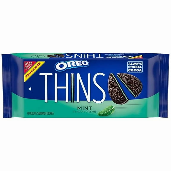 1x OREO Thins Mint Creme Chocolate Sandwich Cookies, Family Size, 11.78 oz