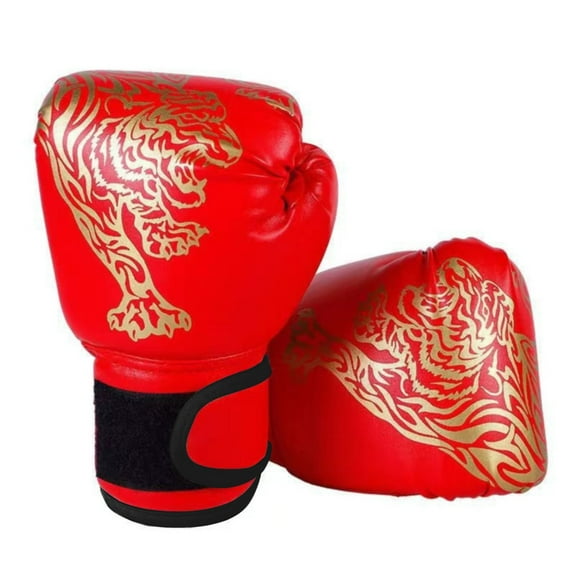 1 Pair Tiger Stripe Boxing Training Gloves, PU Leather Punching Gloves, Padded Sparring Gloves for Fitness Training Workout, One Size, Red