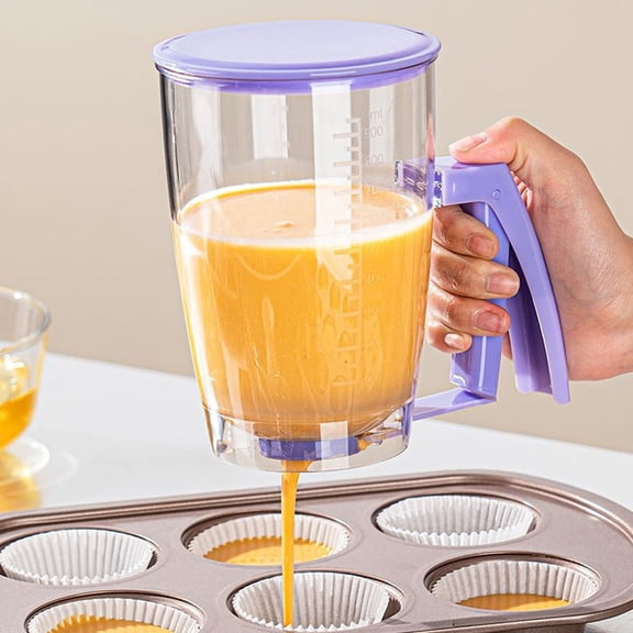 1x Pancake Batter Dispenser with Measuring Label and Squeeze Handle,Handheld Batter Separator for Pancakes,Cupcake,Waffle,Muffin Mix,Butter & Cream Funnel Tool for Precise Pouring Baking Must Have