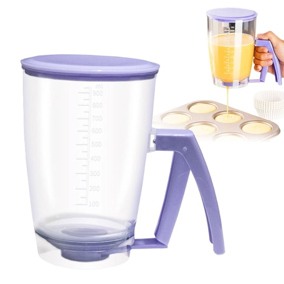 1x Pancake Batter Separator,900ML Handheld Batter Dispenser With Squeeze Handle & Measuring Marks,Kitchen Baking Tools,Durable Cookie Cake Waffles Cream Speratator with Sturdy Handle,Clear,3x6.5x4.6"