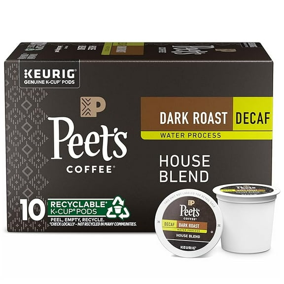 1x Peet's Coffee, Dark Roast Decaf Keurig K-Cup Pods - Decaf House Blend 10 Count (1 Box of 10 K-Cup Pods)