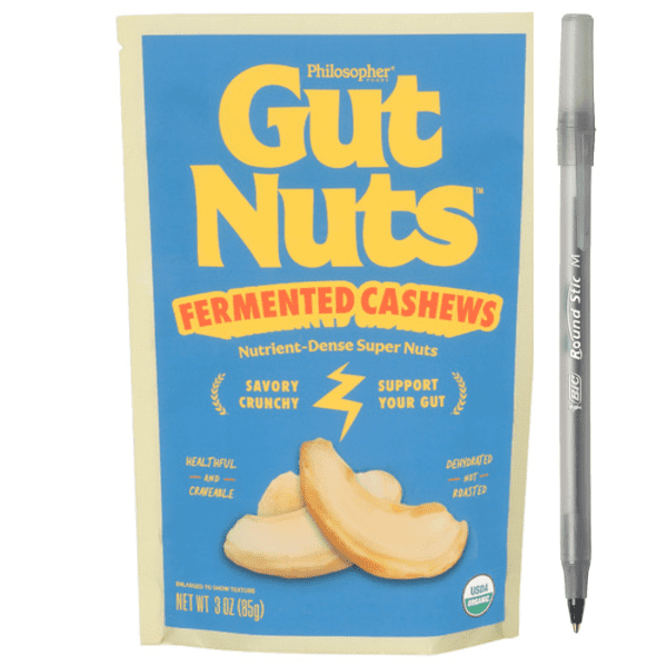 1x Philospher Foods Organic Gut Nuts Fermented Cashews with pen