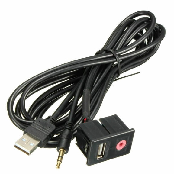 1x Portable Car Audio USB 3.5MM AUX Adapter Dash Flush Mount Panel With 1.5M Cable