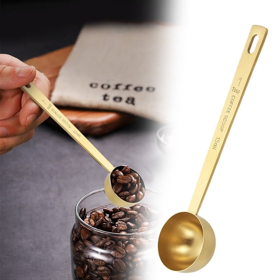 1x Premium Coffee Scoop Set - Stainless Steel Metal Measuring Spoons for Dry or Liquid,Fits in Spice Jar,Coffee Spoon Long Handle with Teaspoon Tea Milk Measuring for Baking & Cooking,Gold,15ml