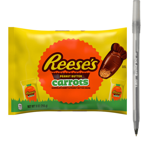 1x Reese's Chocolate Peanut Butter Creme Carrots, Easter Candy Bag, 9 oz with pen