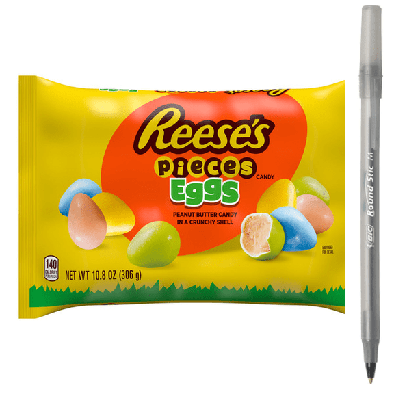 1x Reese's PIECES Peanut Butter in a Crunchy Shell Eggs, Easter Candy Bag, 10.8 oz with pen